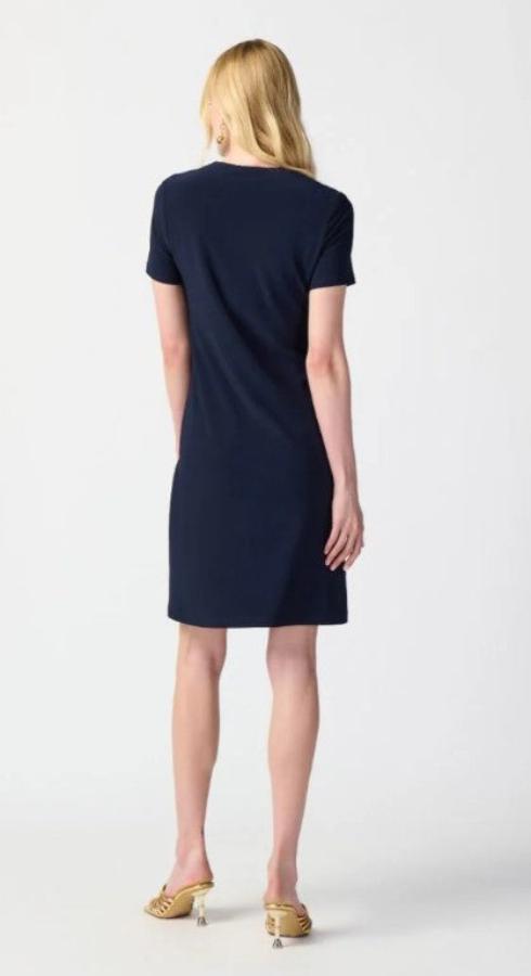 Joseph Ribkoff 241012 Midnight Blue Eyelet Details Short Sleeve Shift Dress