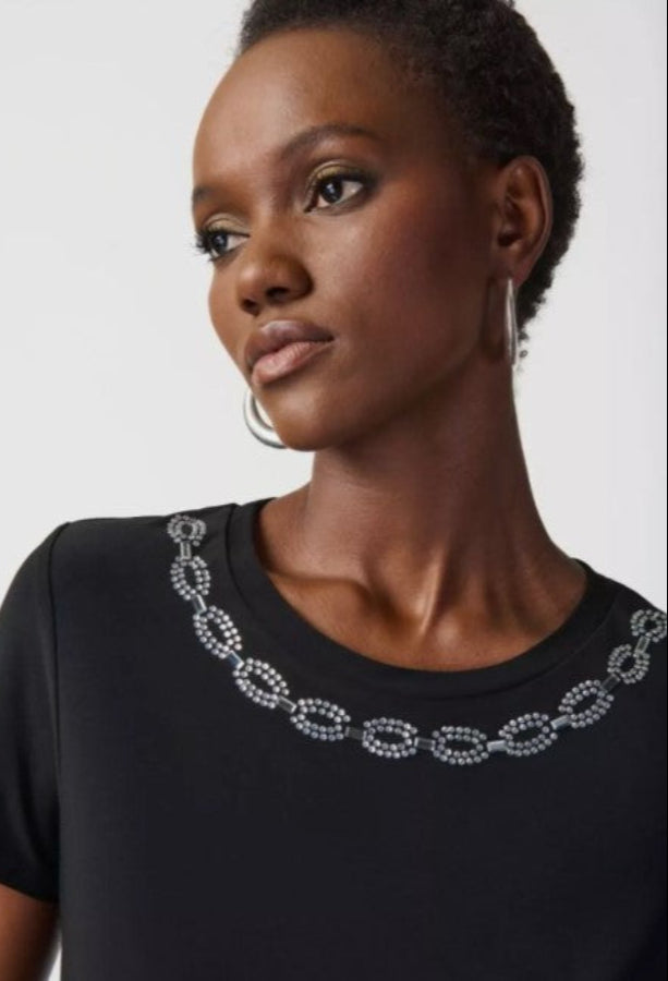 Joseph Ribkoff 241019 Black Stud Embellished T-Shirt Top