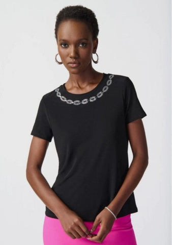 Joseph Ribkoff 241019 Black Stud Embellished T-Shirt Top