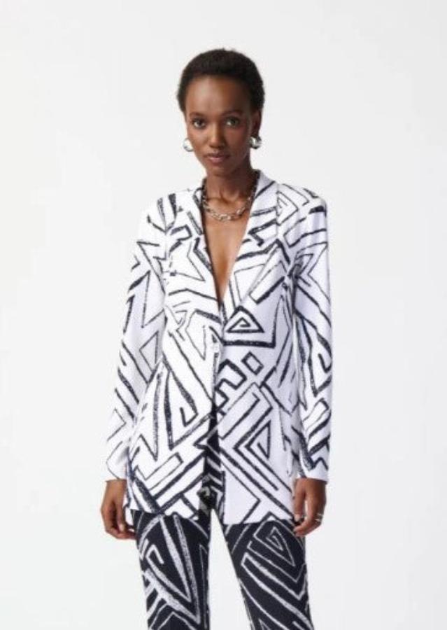 Joseph Ribkoff 241034 Vanilla/Midnight Blue Geometric Print Blazer Jacket