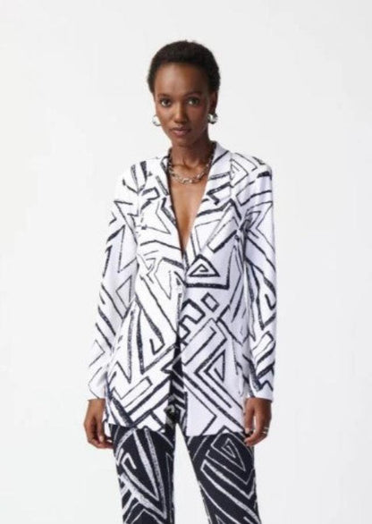 Joseph Ribkoff 241034 Vanilla/Midnight Blue Geometric Print Blazer Jacket