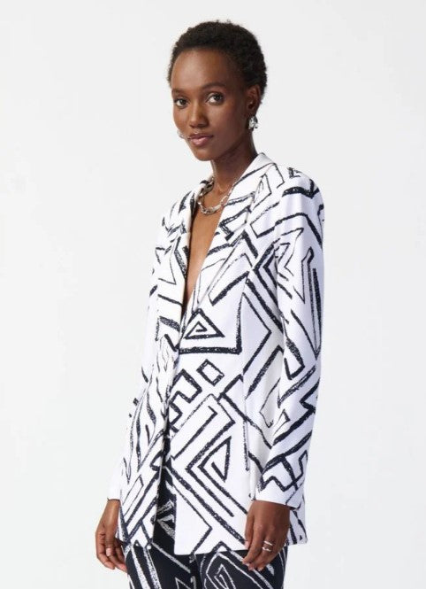 Joseph Ribkoff 241034 Vanilla/Midnight Blue Geometric Print Blazer Jacket