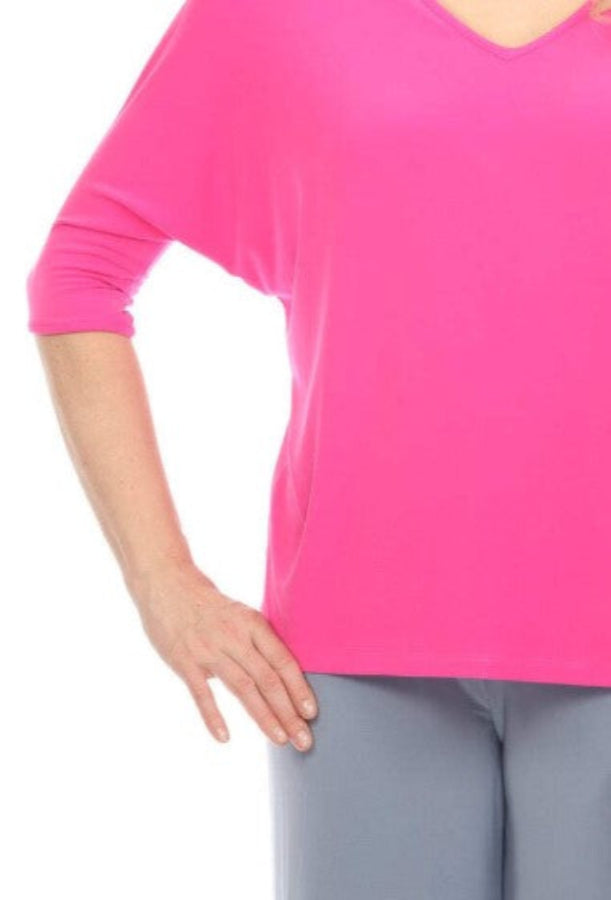 Joseph Ribkoff 241044 Ultra Pink Boxy Dolman Sleeve Top