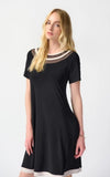 Joseph Ribkoff 241051 Black/Moonstone Striped Mesh Insert T-Shirt Dress