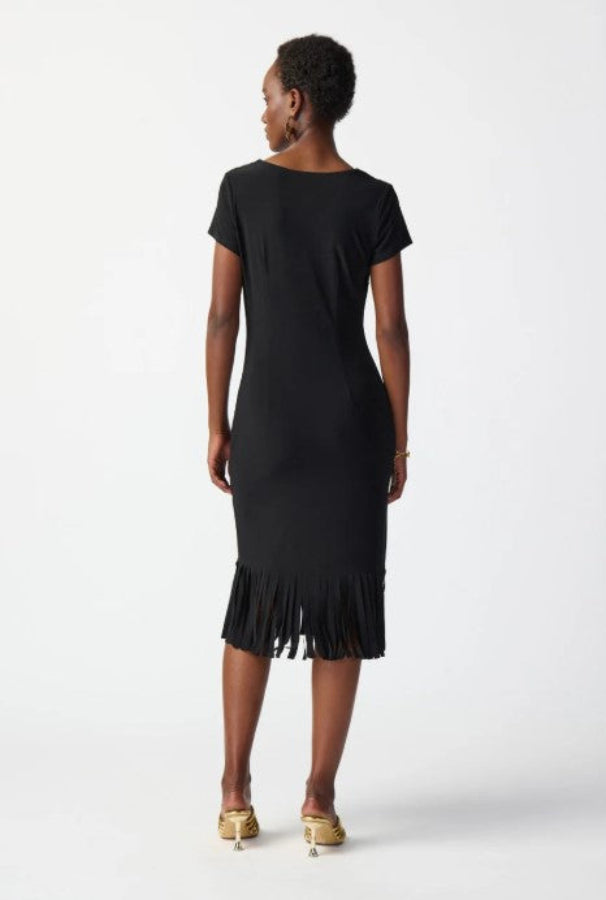 Joseph Ribkoff 241053 Black Sheath Fringe Dress
