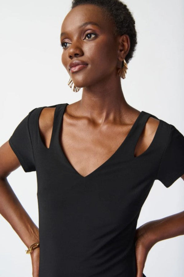 Joseph Ribkoff 241053 Black Sheath Fringe Dress