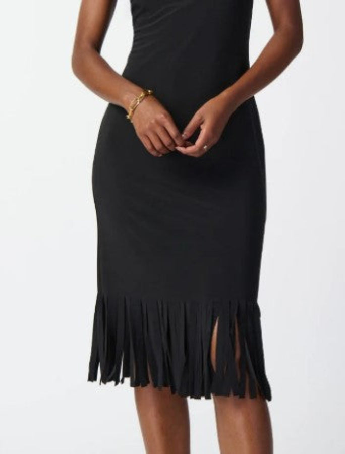 Joseph Ribkoff 241053 Black Sheath Fringe Dress