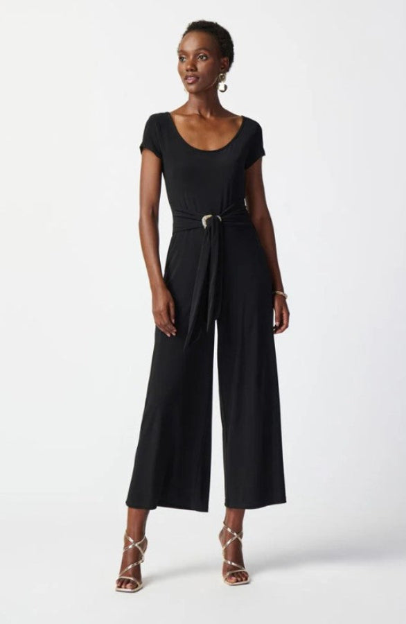Joseph Ribkoff 241057 Black Silky Knit Buckle Detail Jumpsuit