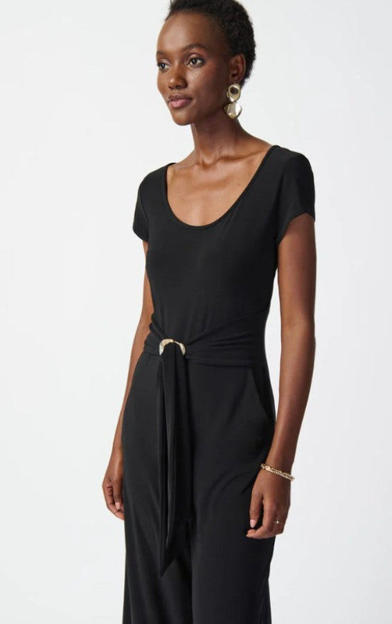 Joseph Ribkoff 241057 Black Silky Knit Buckle Detail Jumpsuit