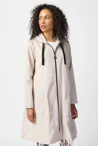 Joseph Ribkoff 241068 Moonstone Hooded Zip Front Trapeze Coat