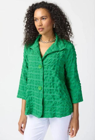 Joseph Ribkoff 241069 Island Green Textured Stand Collar 3/4 Sleeves Jacket