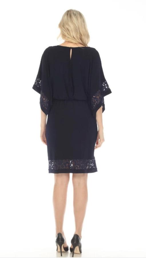 Joseph Ribkoff 241083 Midnight Blue Lace Trim Kimono Sleeve Blouson Dress