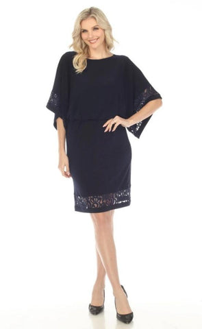 Joseph Ribkoff 241083 Midnight Blue Lace Trim Kimono Sleeve Blouson Dress