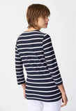 Joseph Ribkoff 241087 Midnight Blue/Vanilla Striped Cutout Detail Top