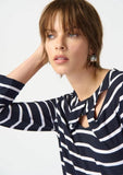 Joseph Ribkoff 241087 Midnight Blue/Vanilla Striped Cutout Detail Top