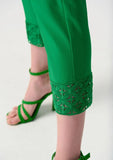 Joseph Ribkoff 241102 Island Green Embroidered Cutout Cuff Cropped Pants