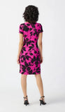 Joseph Ribkoff 241118 Pink/Black Floral Print Ruched Faux Wrap Sheath Dress