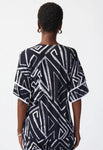 Joseph Ribkoff 241123 Midnight Blue/Vanilla Geometric Print Tiered Half Sleeve Top