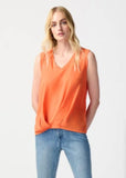 Joseph Ribkoff 241133 Mandarin Pleated Front V-Neck Sleeveless Top