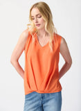 Joseph Ribkoff 241133 Mandarin Pleated Front V-Neck Sleeveless Top