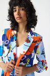 Joseph Ribkoff 241146 Vanilla/Multi Abstract Face Print Longline Blazer Jacket