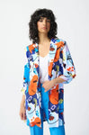 Joseph Ribkoff 241146 Vanilla/Multi Abstract Face Print Longline Blazer Jacket