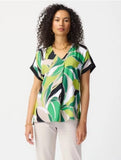 Joseph Ribkoff 241175 Vanilla/Multi Tropical Print Pleated Dolman Sleeve Top