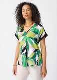 Joseph Ribkoff 241175 Vanilla/Multi Tropical Print Pleated Dolman Sleeve Top