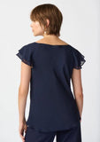 Joseph Ribkoff 241177 Midnight Blue Cowl Neck Tiered Flutter Sleeve Top