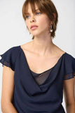 Joseph Ribkoff 241177 Midnight Blue Cowl Neck Tiered Flutter Sleeve Top