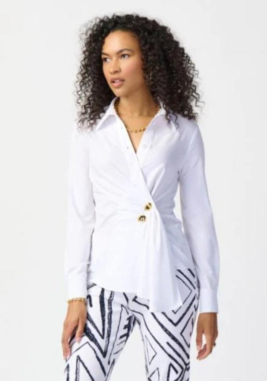 Joseph Ribkoff 241181 Optic White Pleated Wrap Front Long Sleeve Top
