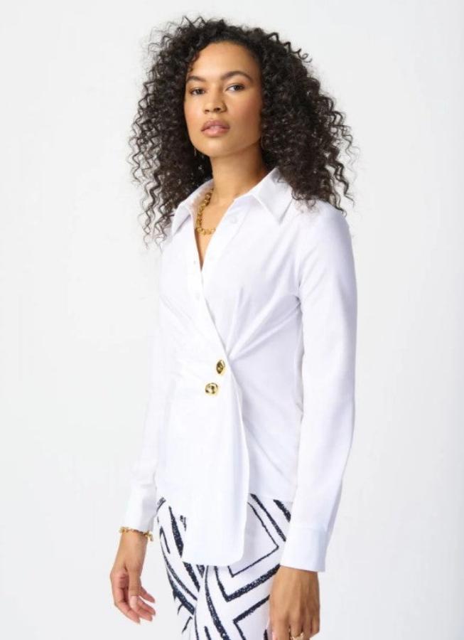 Joseph Ribkoff 241181 Optic White Pleated Wrap Front Long Sleeve Top
