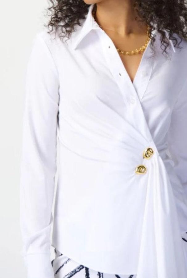 Joseph Ribkoff 241181 Optic White Pleated Wrap Front Long Sleeve Top