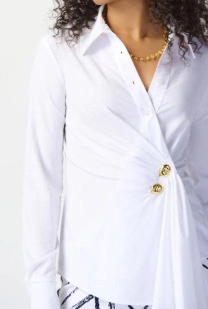 Joseph Ribkoff 241181 Optic White Pleated Wrap Front Long Sleeve Top
