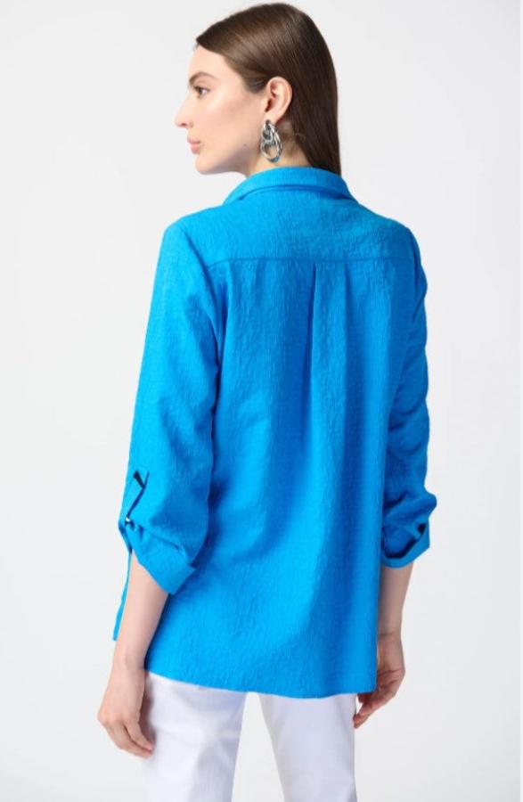 Joseph Ribkoff 241183 French Blue Crinkled Roll-Tab Sleeve Top