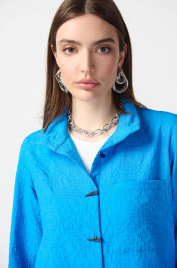 Joseph Ribkoff 241183 French Blue Crinkled Roll-Tab Sleeve Top