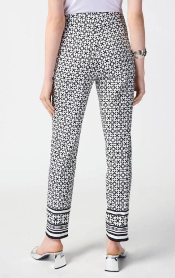 Joseph Ribkoff 241186 Vanilla/Black Geometric Print Pin Tuck Ankle Pants