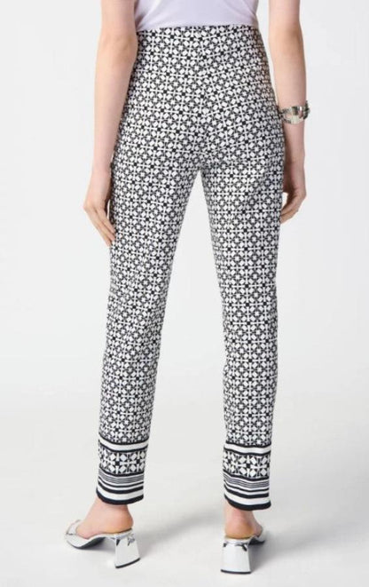 Joseph Ribkoff 241186 Vanilla/Black Geometric Print Pin Tuck Ankle Pants