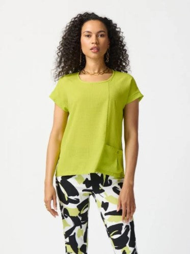 Joseph Ribkoff 241217 Key Lime Check Textured Short Sleeve Boxy Top