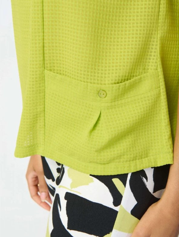Joseph Ribkoff 241217 Key Lime Check Textured Short Sleeve Boxy Top
