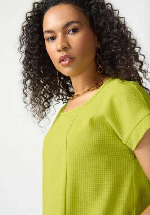 Joseph Ribkoff 241217 Key Lime Check Textured Short Sleeve Boxy Top