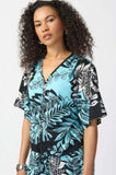 Joseph Ribkoff 241219 Black/Multi-Color Tropical Print Tie-Front Top