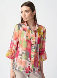 Joseph Ribkoff 241222 Multi-Color Abstract Print 3/4 Ruffled Sleeve Jacket