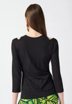 Joseph Ribkoff 241240 Black Cutout Detail Crossover Neck Fitted Top