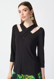 Joseph Ribkoff 241240 Black Cutout Detail Crossover Neck Fitted Top