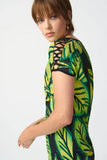 Joseph Ribkoff 241244 Black/Multi Tropical Leaf Print Criss Cross Cold Shoulder Top