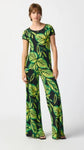 Joseph Ribkoff 241288 Black/Multi Tropical Leaf Print Wide Leg Pants