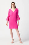 Joseph Ribkoff 241252 Ultra Pink Georgette 3/4 Guipure Lace Sleeves Trapeze Dress