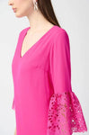 Joseph Ribkoff 241252 Ultra Pink Georgette 3/4 Guipure Lace Sleeves Trapeze Dress