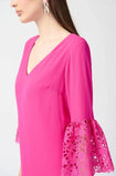 Joseph Ribkoff 241252 Ultra Pink Georgette 3/4 Guipure Lace Sleeves Trapeze Dress